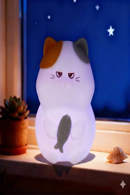 Светильник Силикон Кот с рыбкой (Меняет цвета)