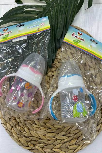 Бутылочка для кормления с ручками Бусинка 0мес+ 125мл (Цвет: Розовый)