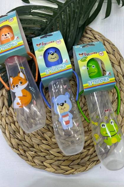 Бутылочка для кормления с ручками Бусинка 6мес+ 360мл (Цвет: Синий)